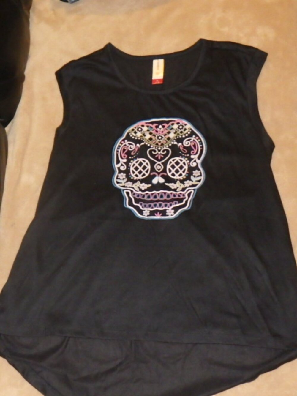 No Boundaries Sugar Skull Tank Top Black High Low Back Twist